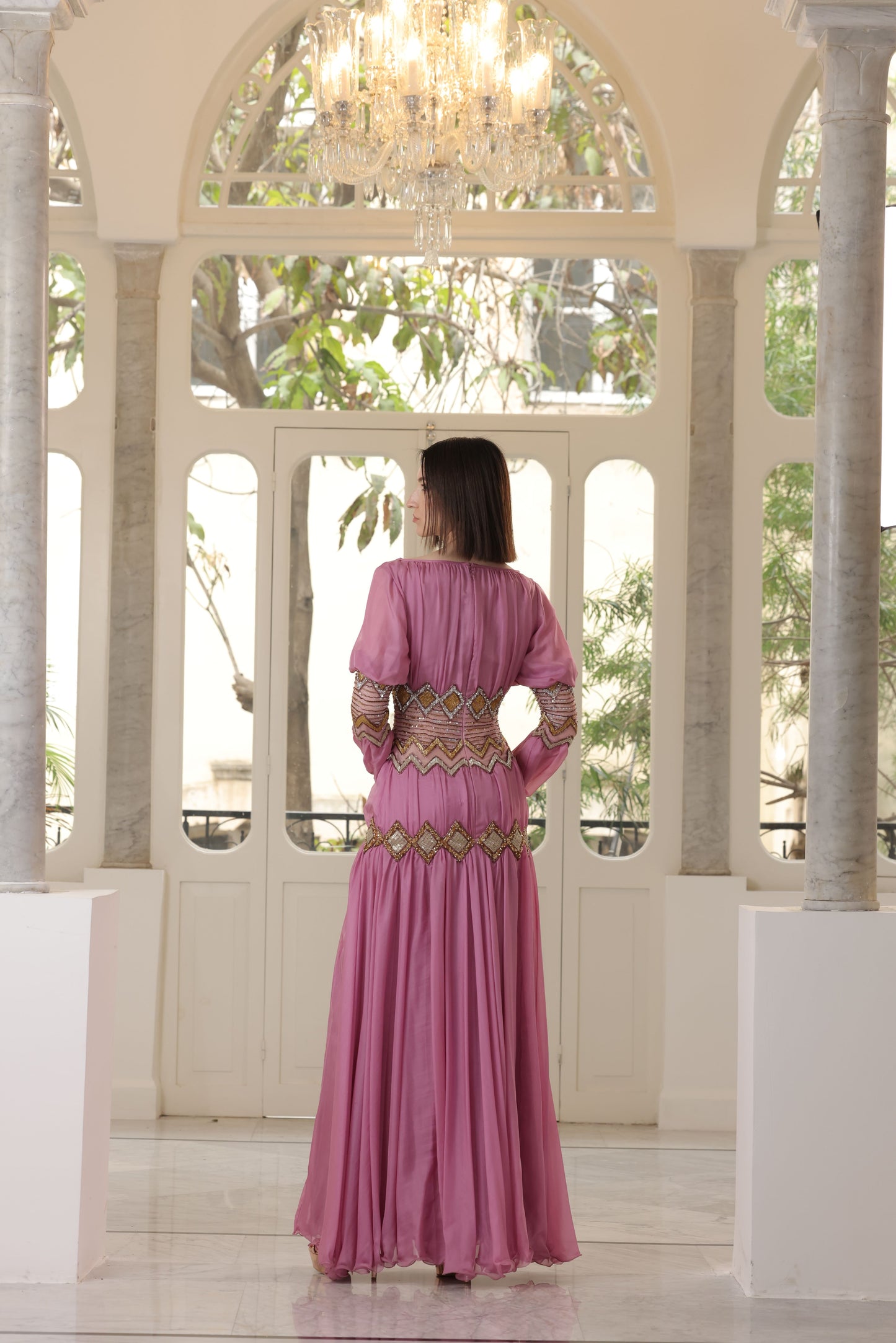 Violet Pink Embroidered Gown