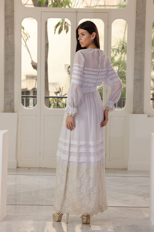 White Georgette Gown with Lace