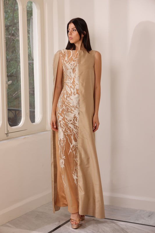 Tulle and Bronze Silk Shantung Gown
