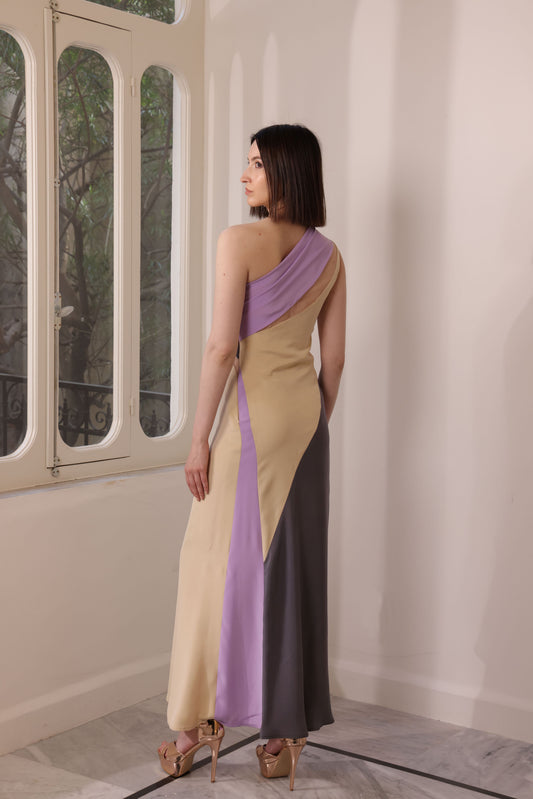 Patchwork Crepe and Tulle Gown
