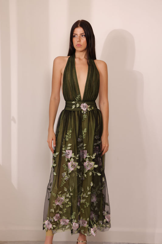 Floral Embroidered Tulle Dress