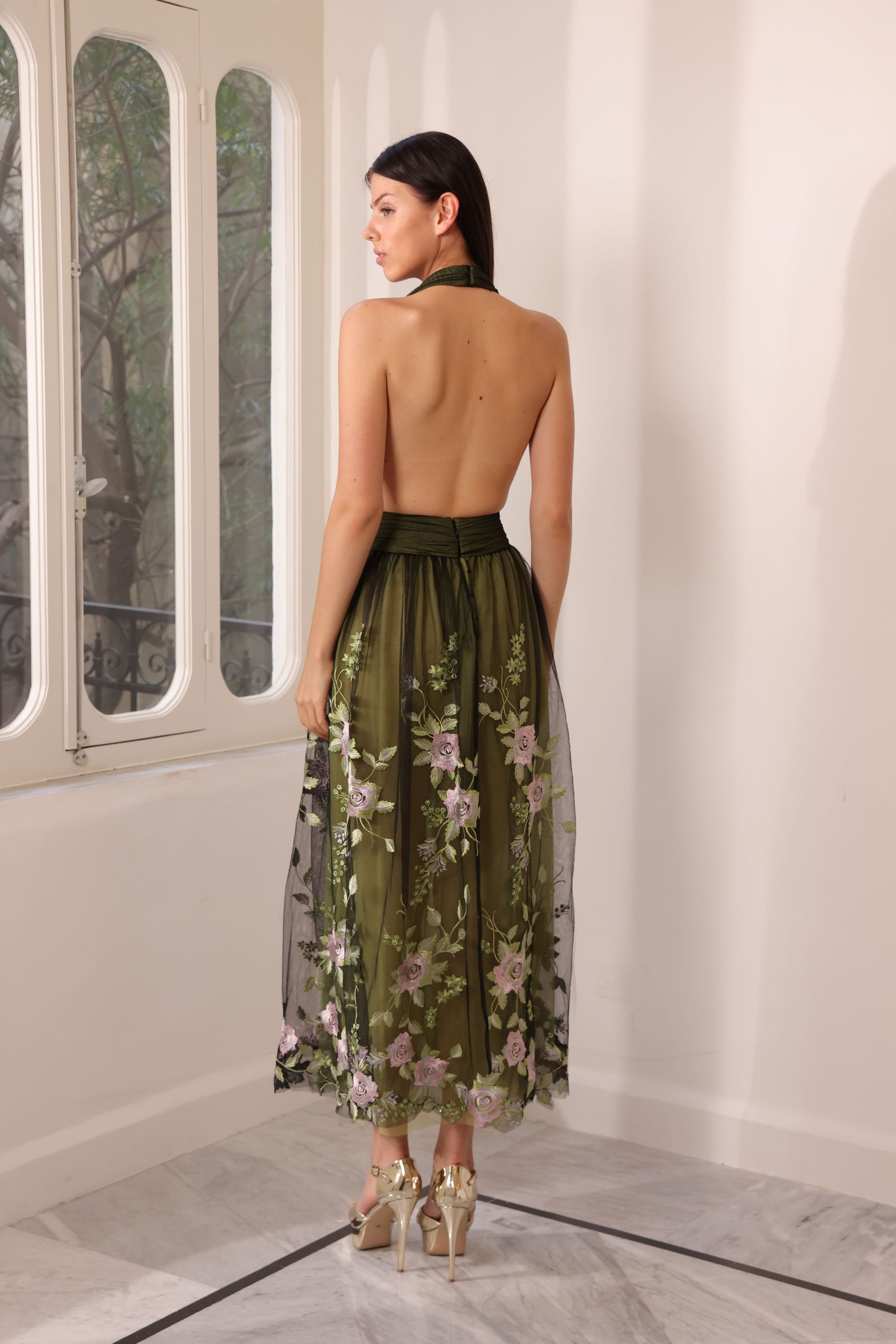 Floral Embroidered Tulle Dress