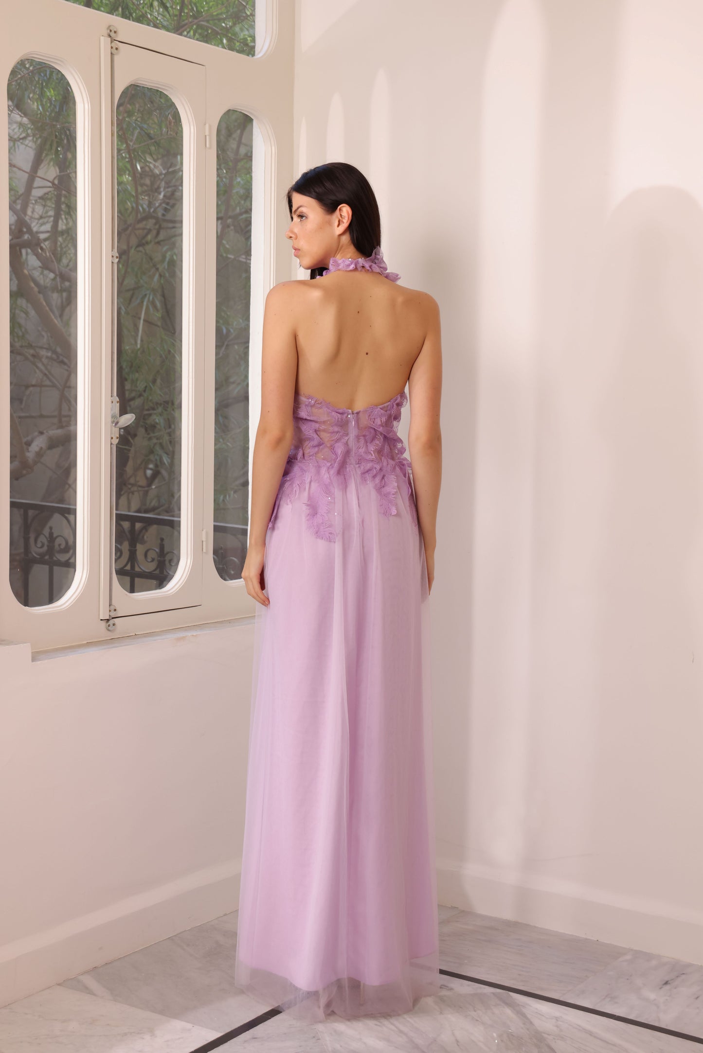 Violet Embroidered Tulle Gown