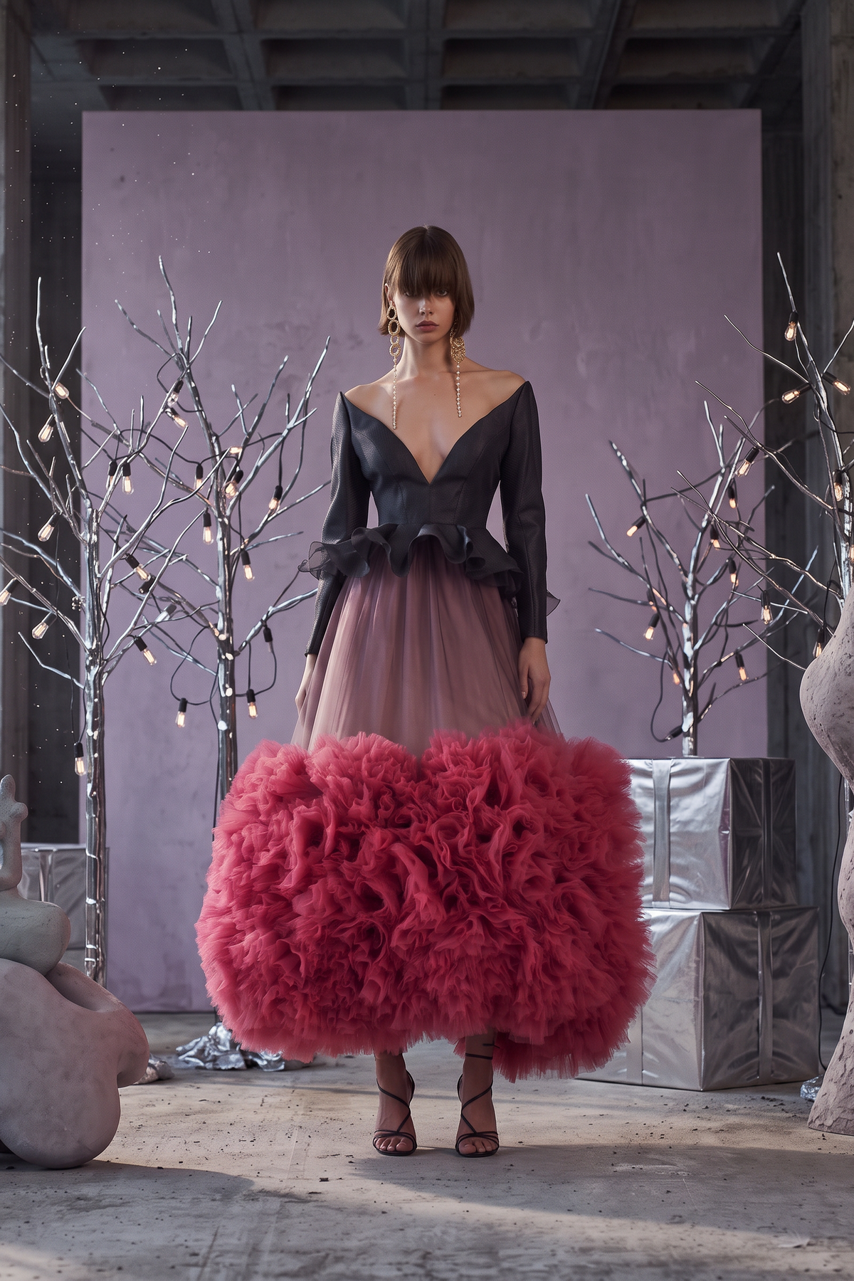 Leather Peplum Ruffle Dress