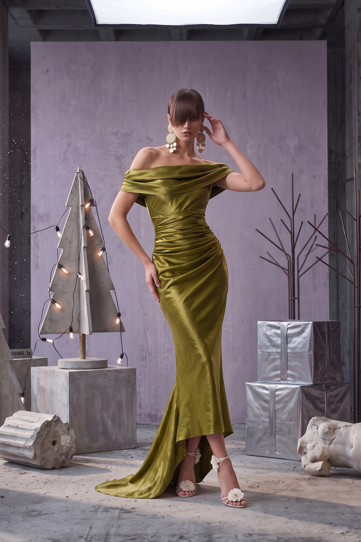 Draped Off-Shoulder Gown