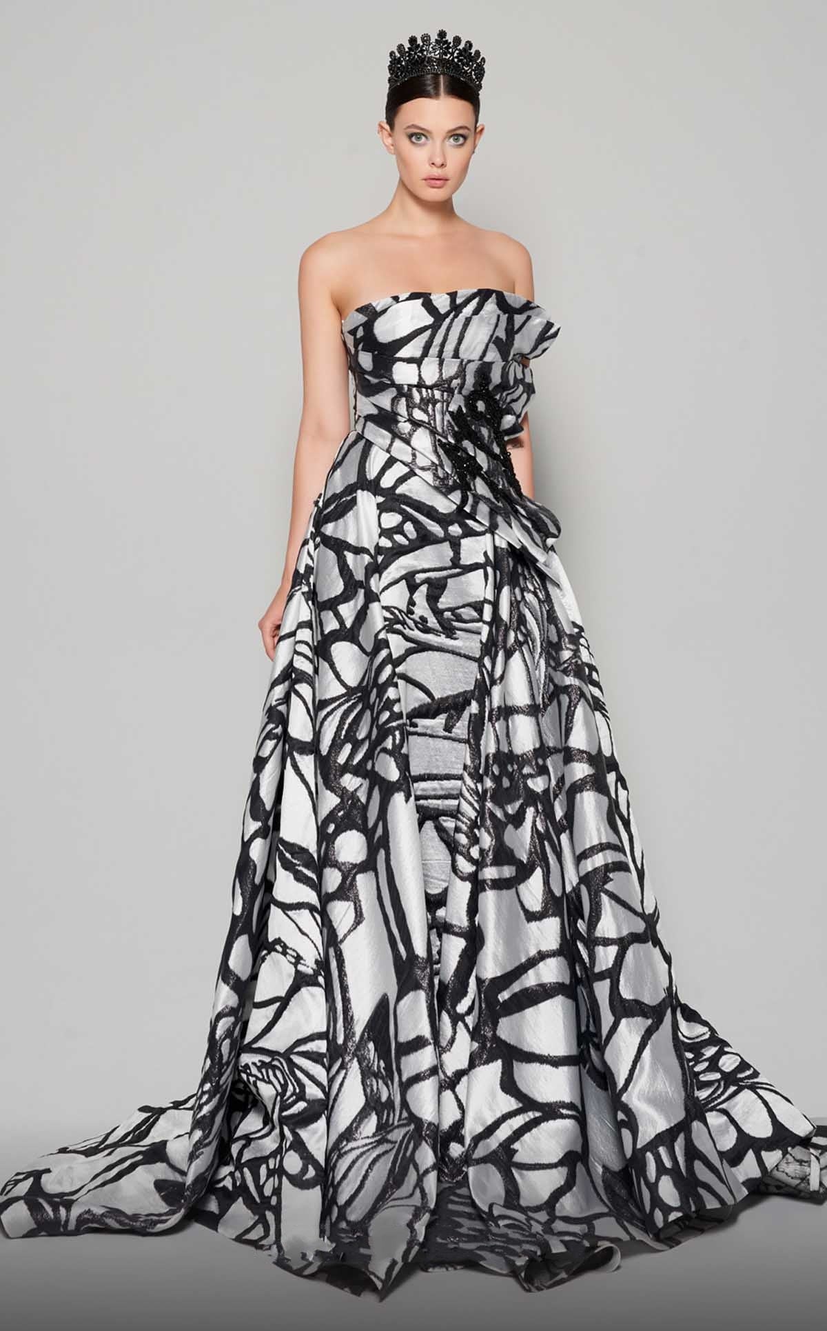 Structured Strapless Print Gown