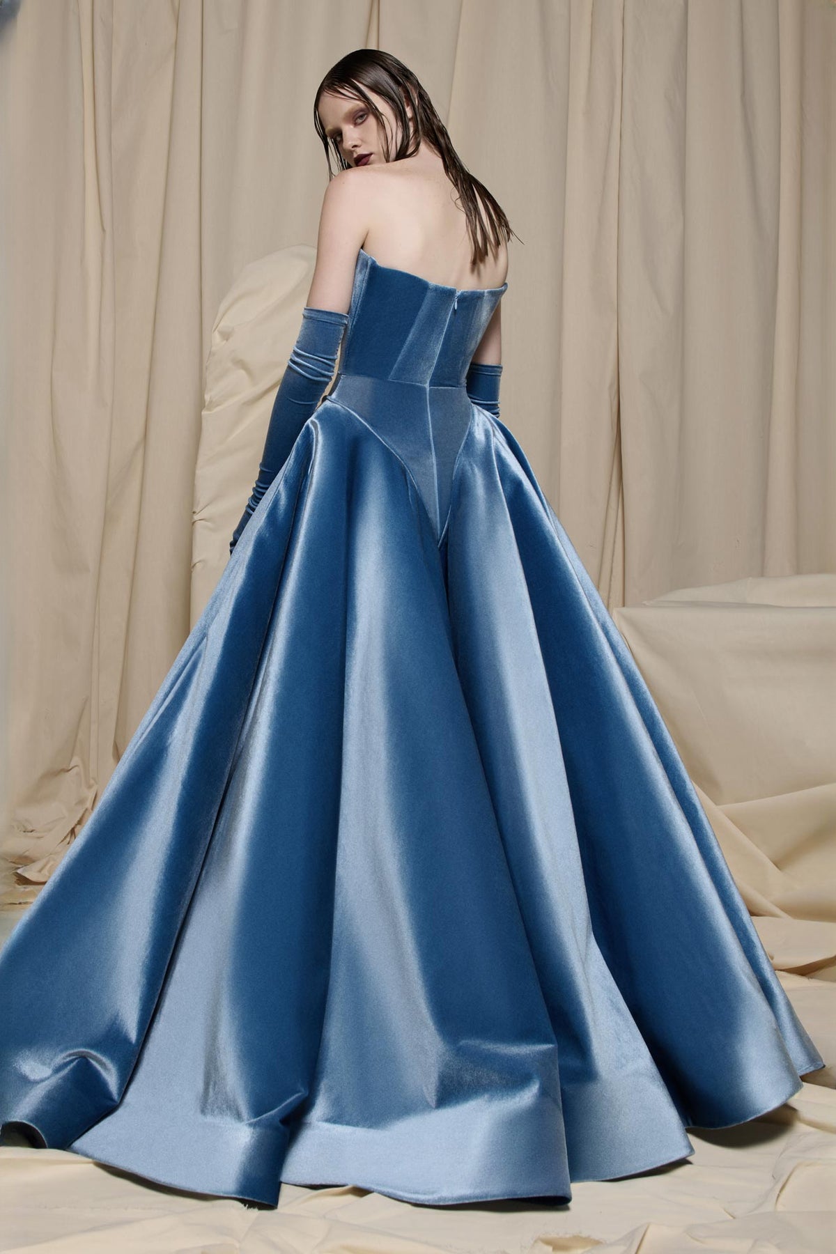 Velvet V-Panel Ball Gown