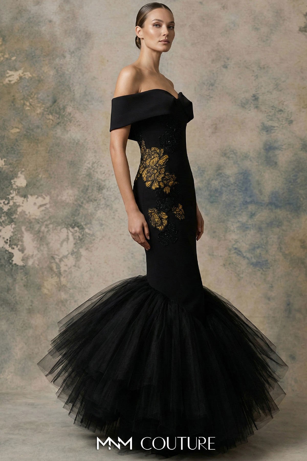Off-Shoulder Embroidered Mermaid Gown