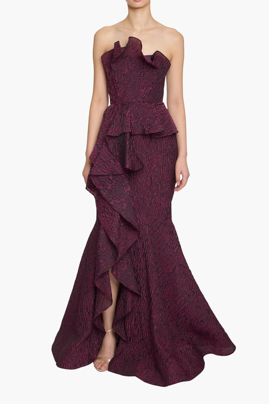 Strapless Cloque Plum Gown