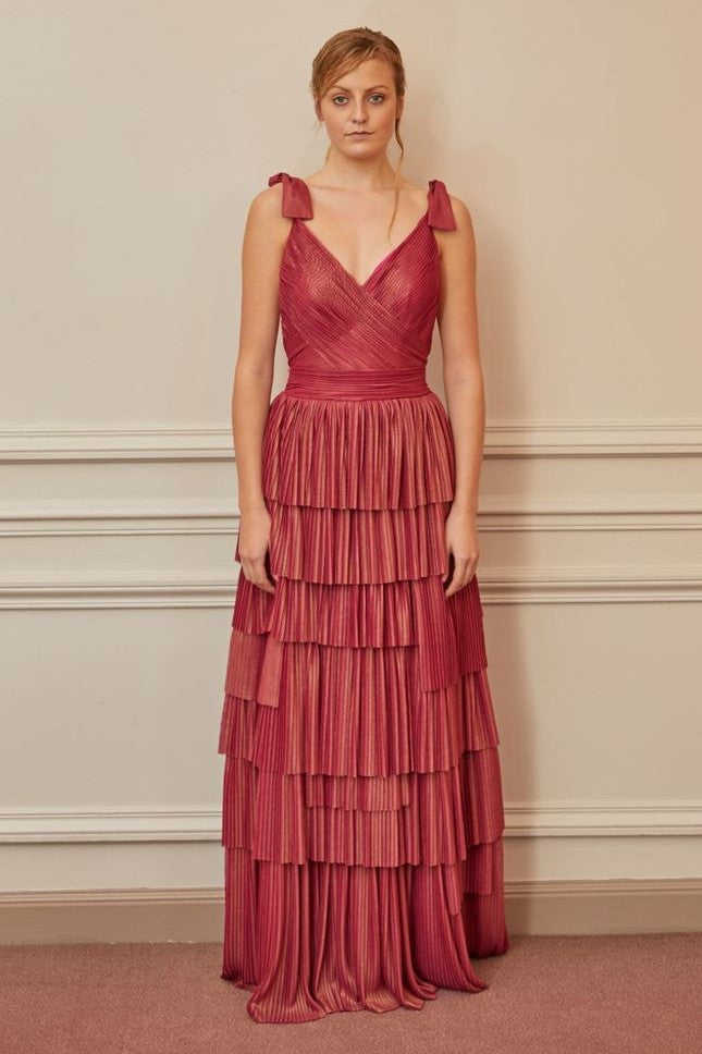 Sleeveless Ruched Tiered Gown
