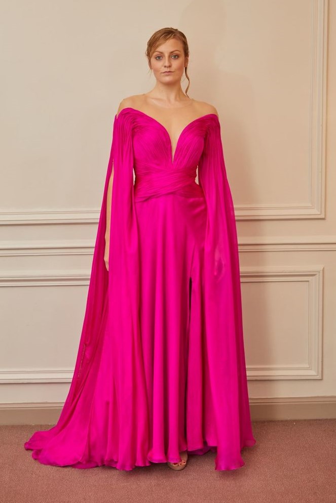Illusion Neck Cape Sleeve Gown