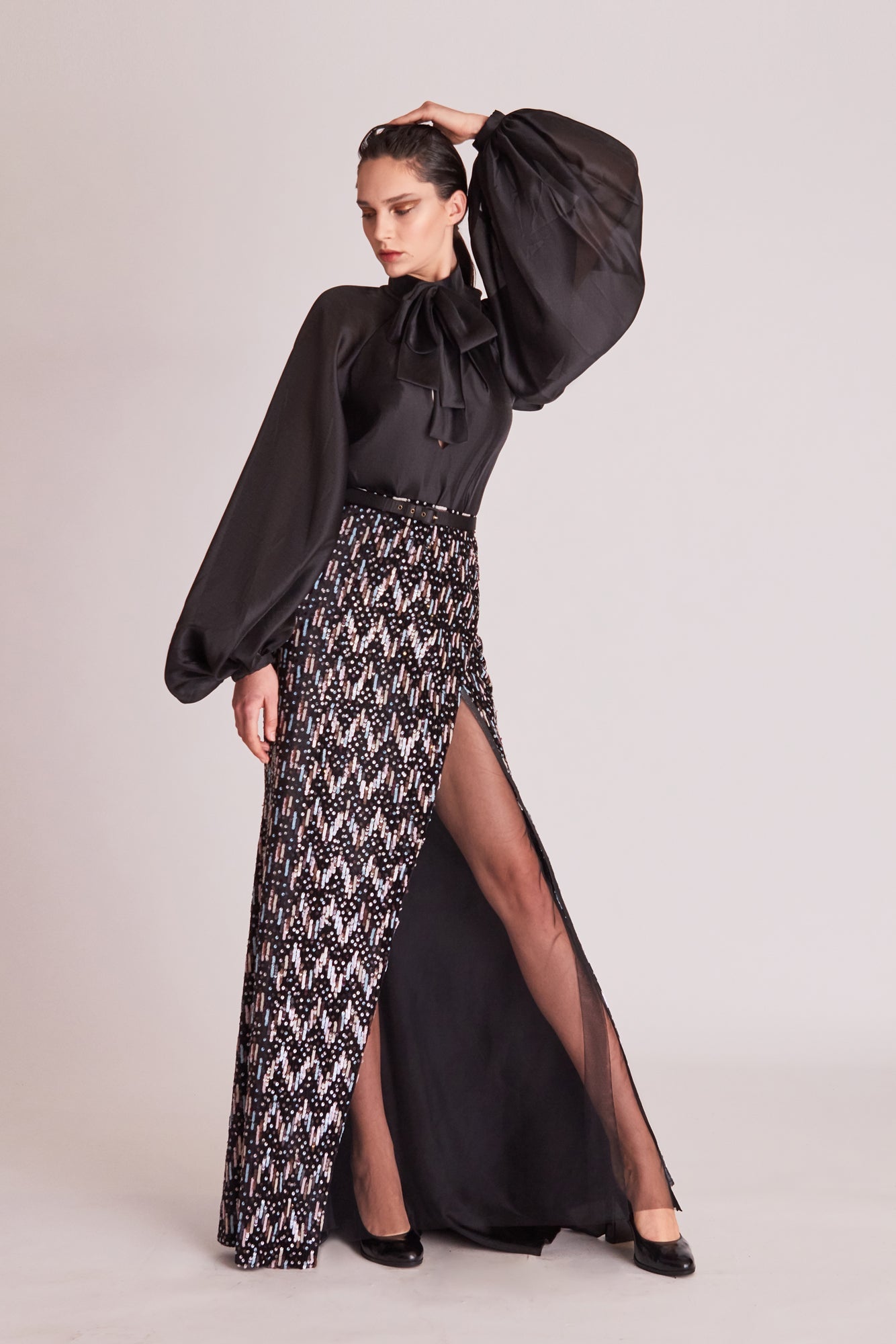 Long Sleeve Top and Embellished Skirt