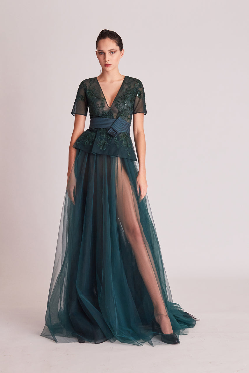 Peplum Top and A-Line Slit Skirt