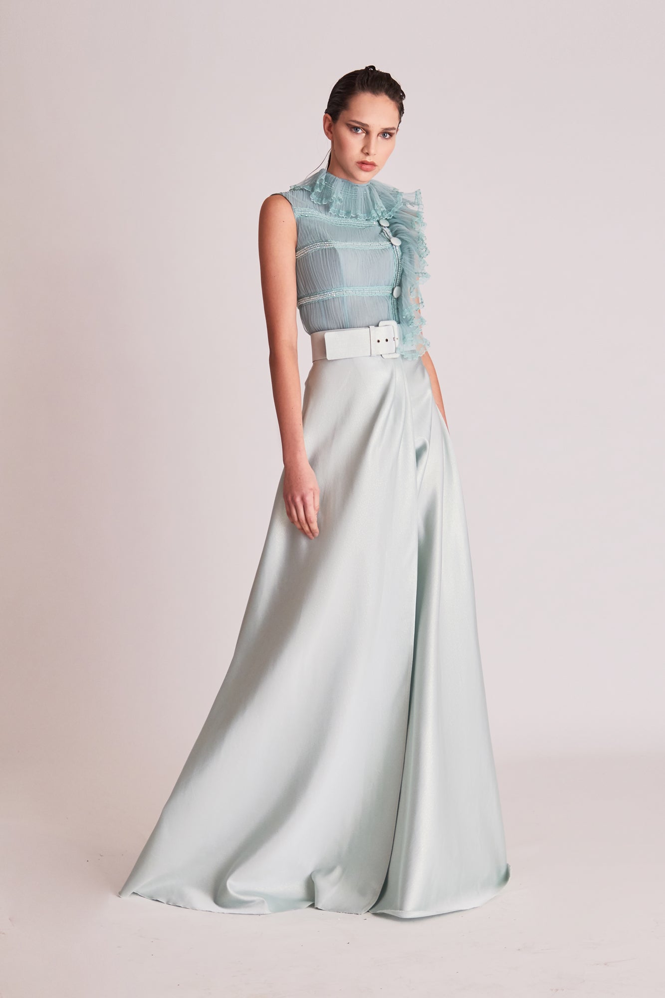 High Neck Sleeveless Top and A-Line Skirt