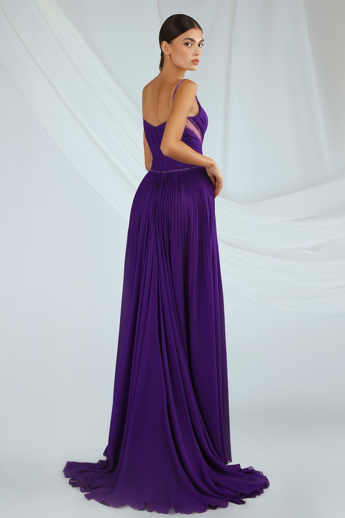 Pleated Sweetheart Illusion Gown