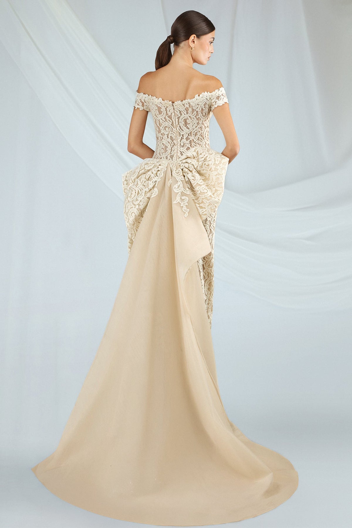 Off-Shoulder Lace Bow Gown