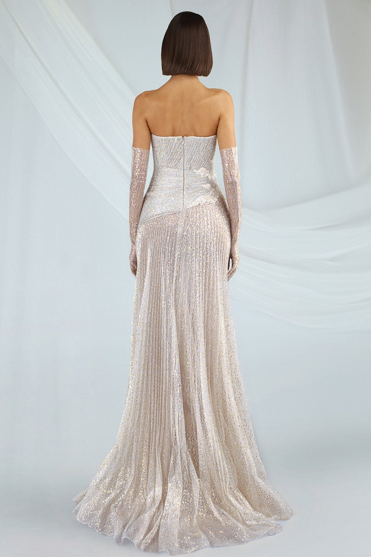 Strapless Pleated Shimmer Gown
