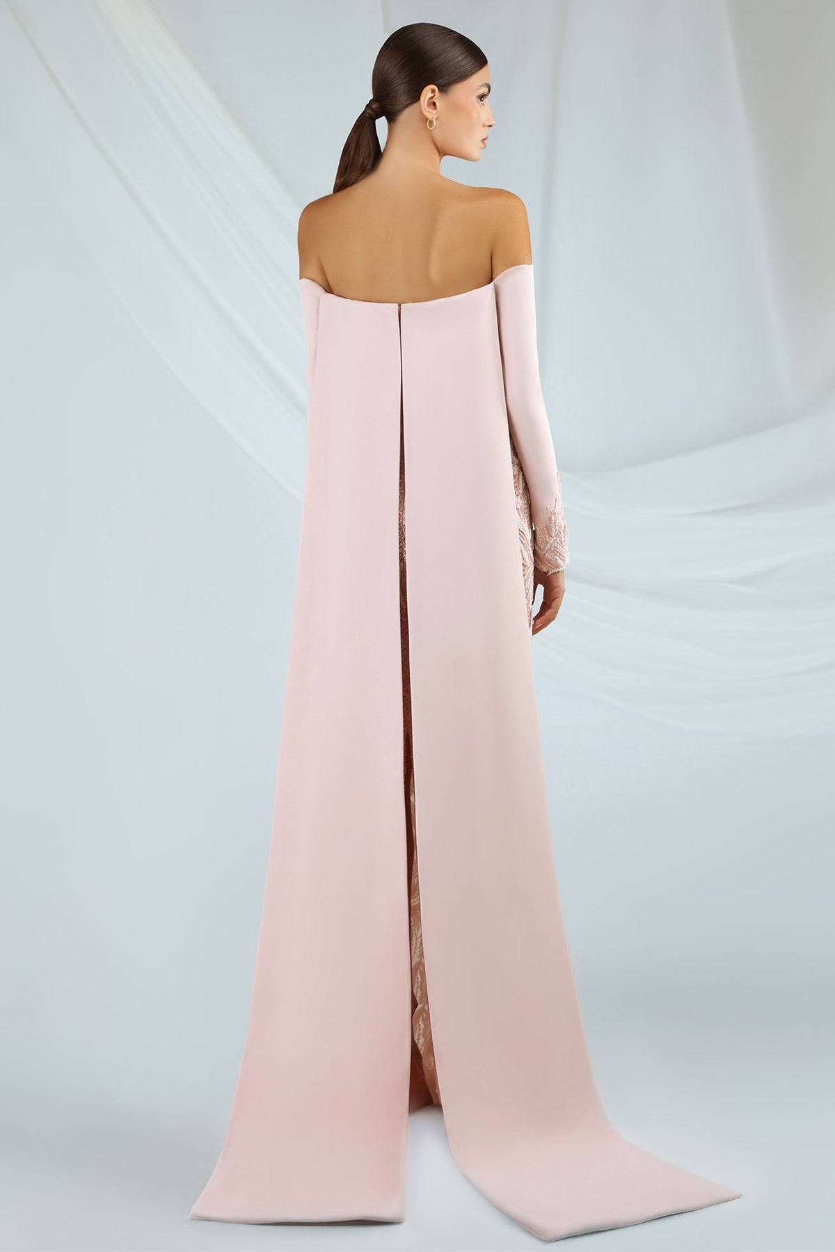 Off-Shoulder Beaded Cape Gown