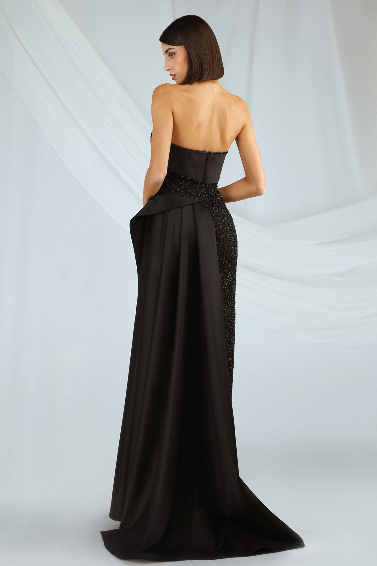 Strapless Beaded Satin Gown