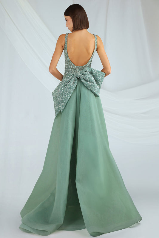 Beaded Bow-Back Gown