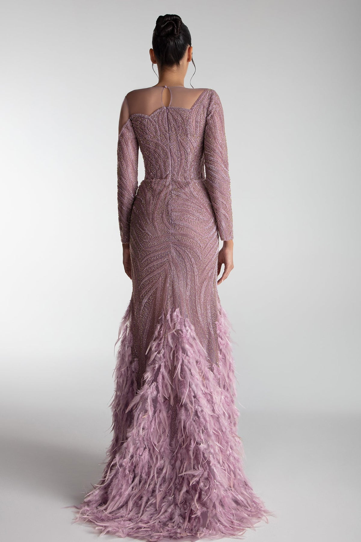 Gown with Feathered Hem
