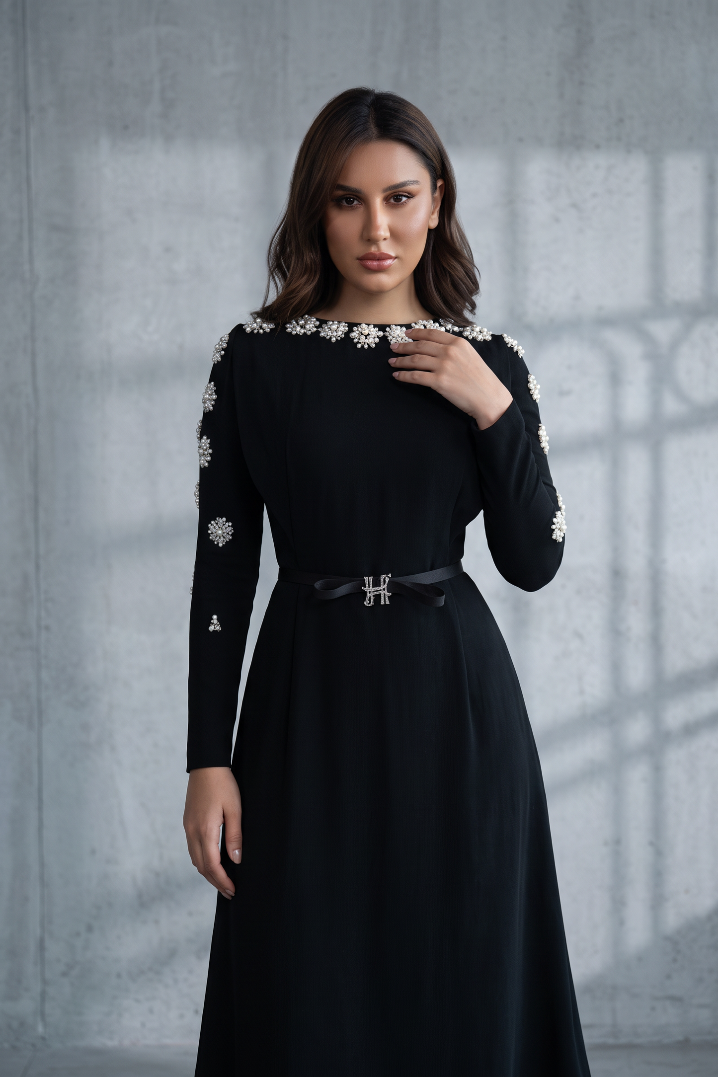 Long Sleeve Floral Layered Gown