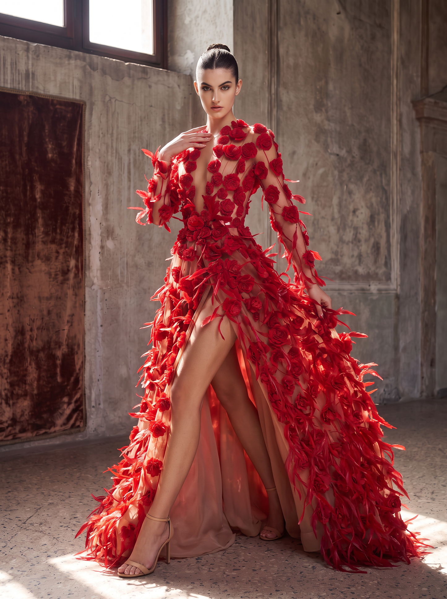 Long Sleeve Floral Gown