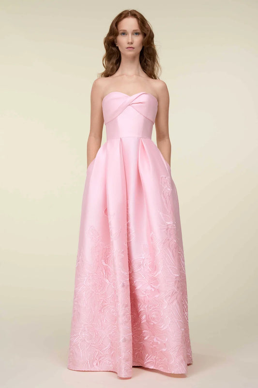 Strapless Embroidered Skirt Gown