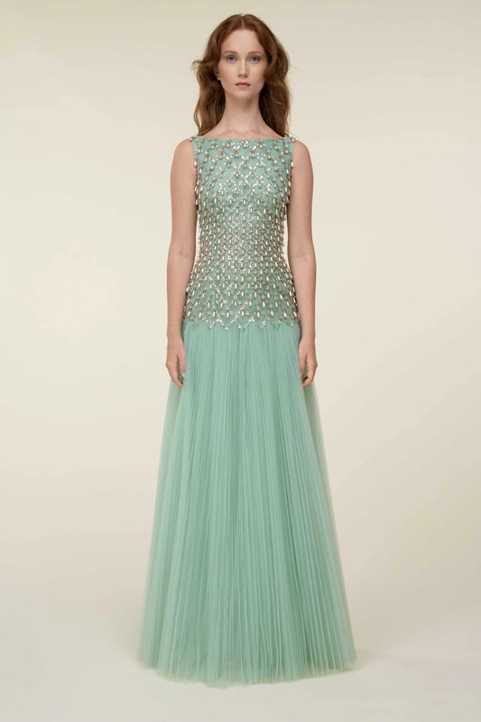 Sleeveless Fully Beaded Gown