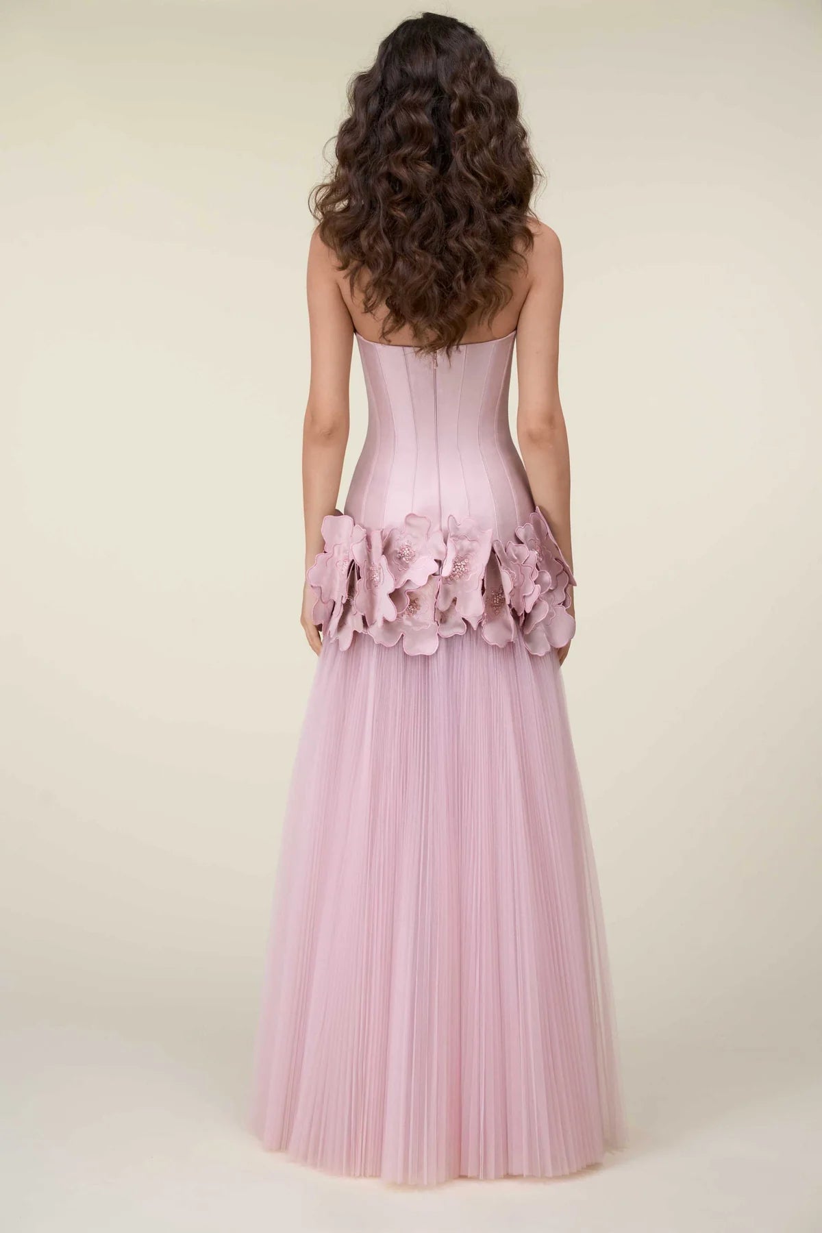 Strapless 3D Floral Gown