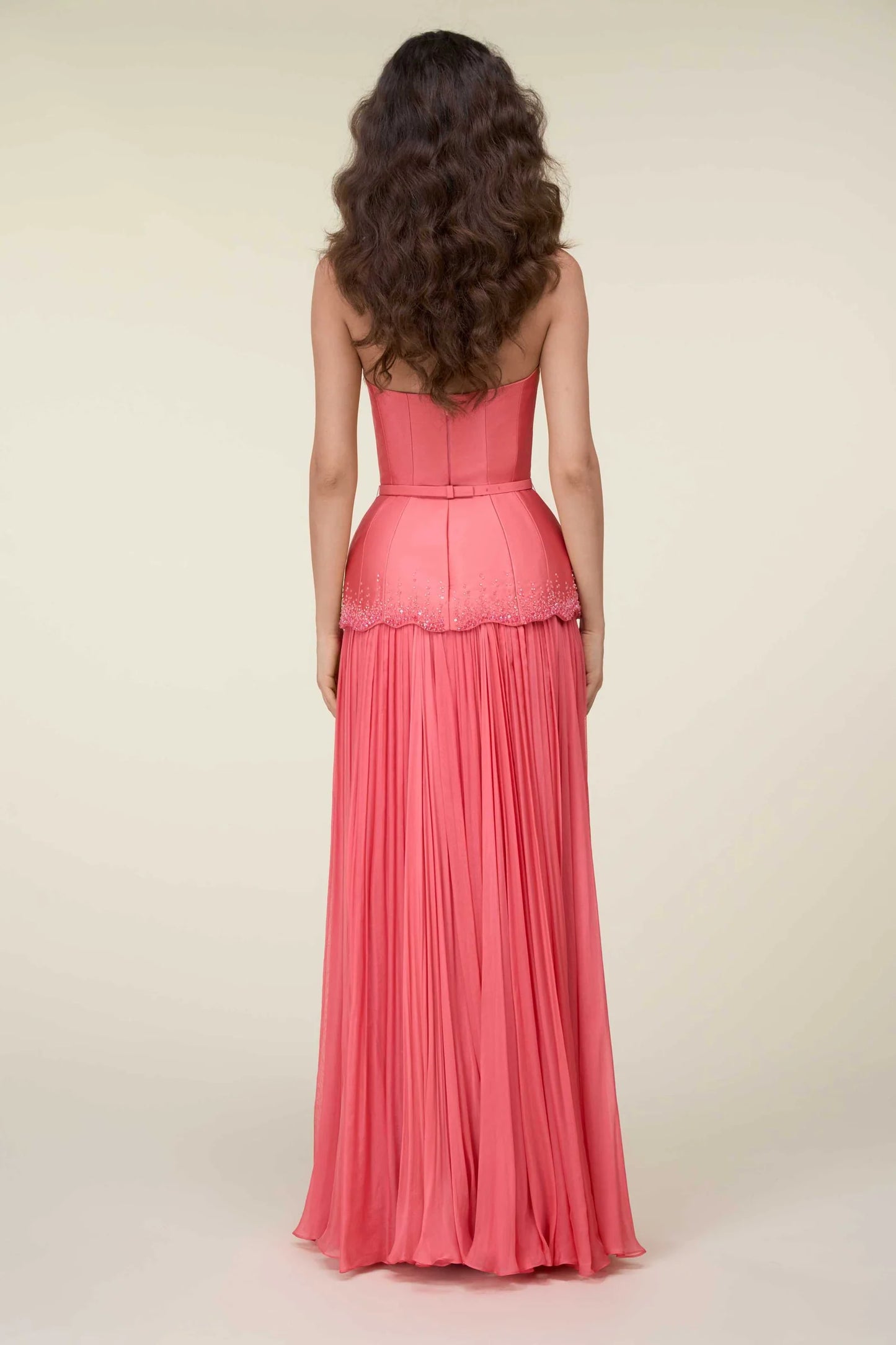 Strapless Beaded Peplum Gown