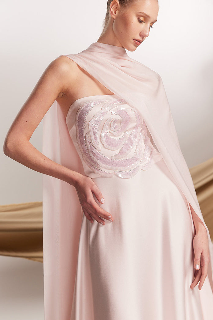 Strapless Sequin Rose Gown