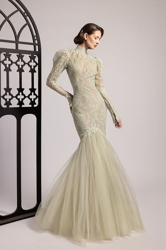 High-Neck Lace Mermaid Gown