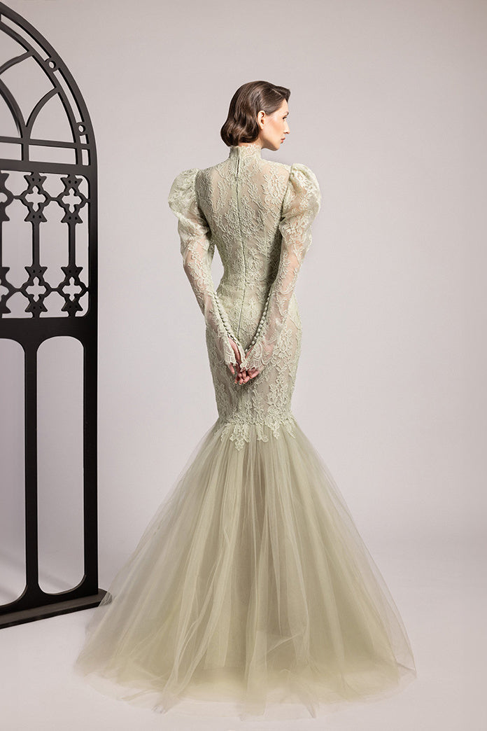 High-Neck Lace Mermaid Gown