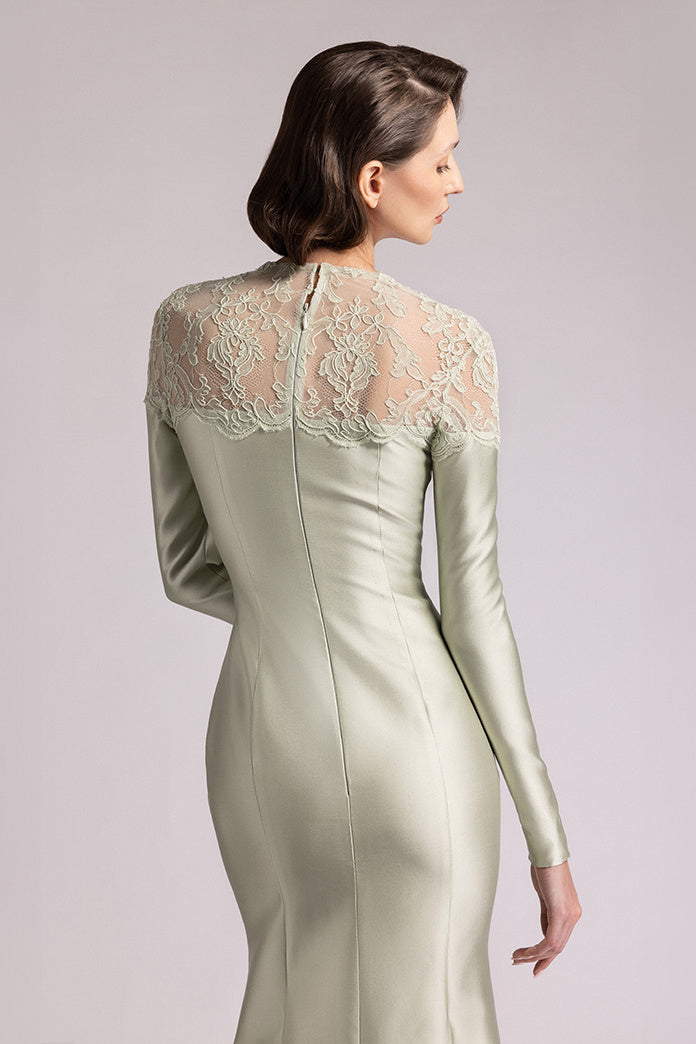 Lace-Yoke Mikado Mermaid Gown