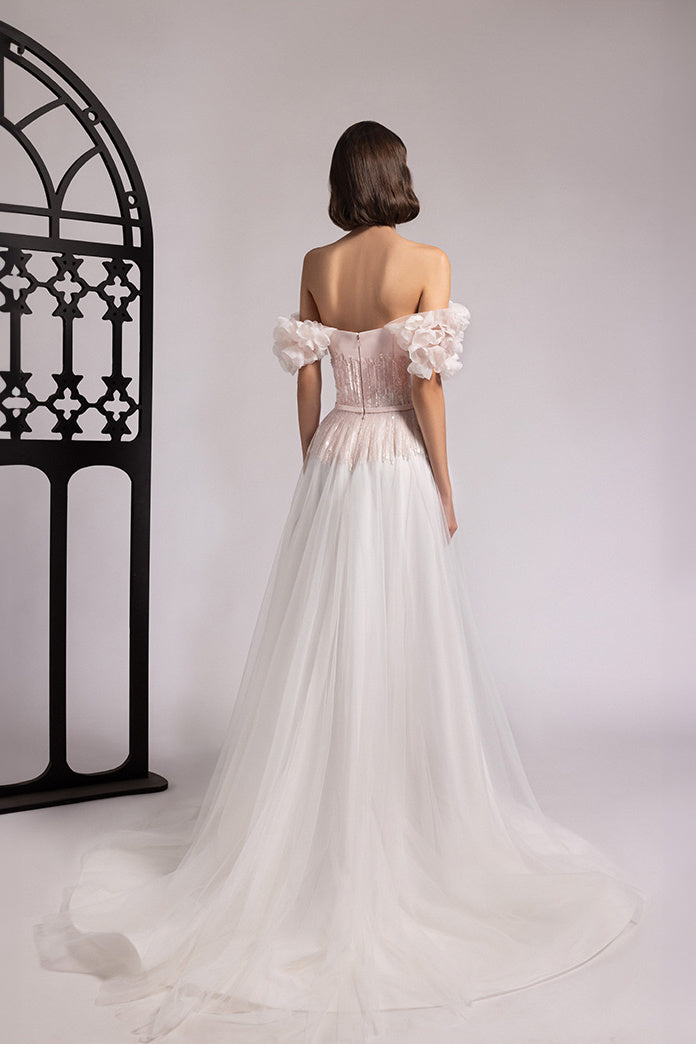 Off-Shoulder Petal-Sleeve Gown