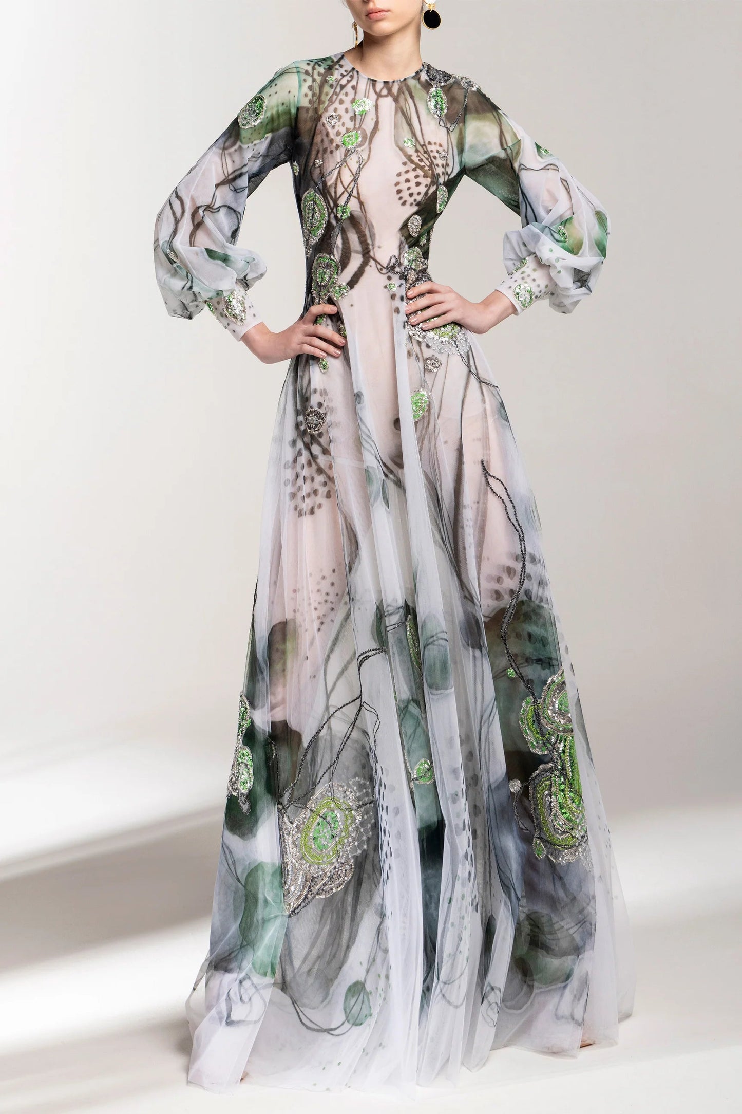 Printed Beaded Gown