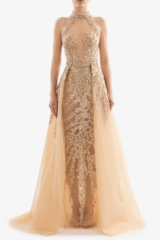 Beaded Gown with Overskirt