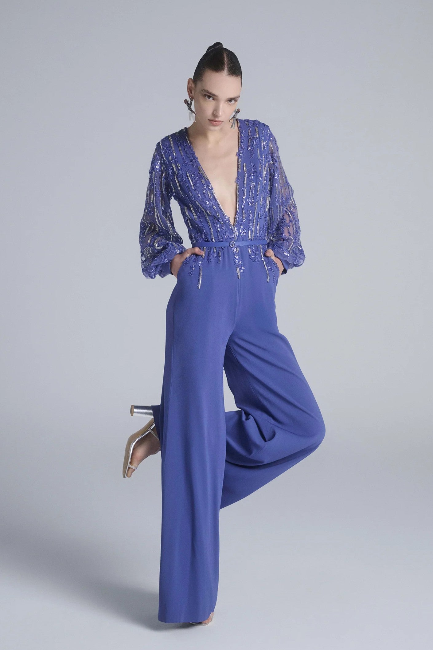 Long Sleeve Beaded Jumpsuit