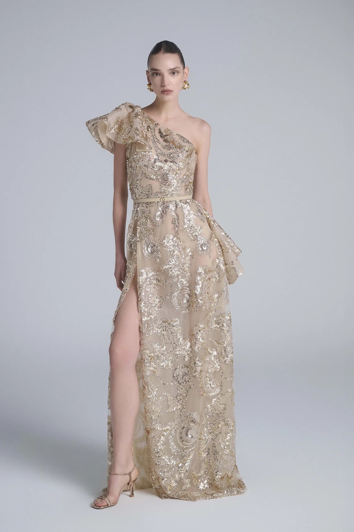 Ruffle Embroidered Long Dress