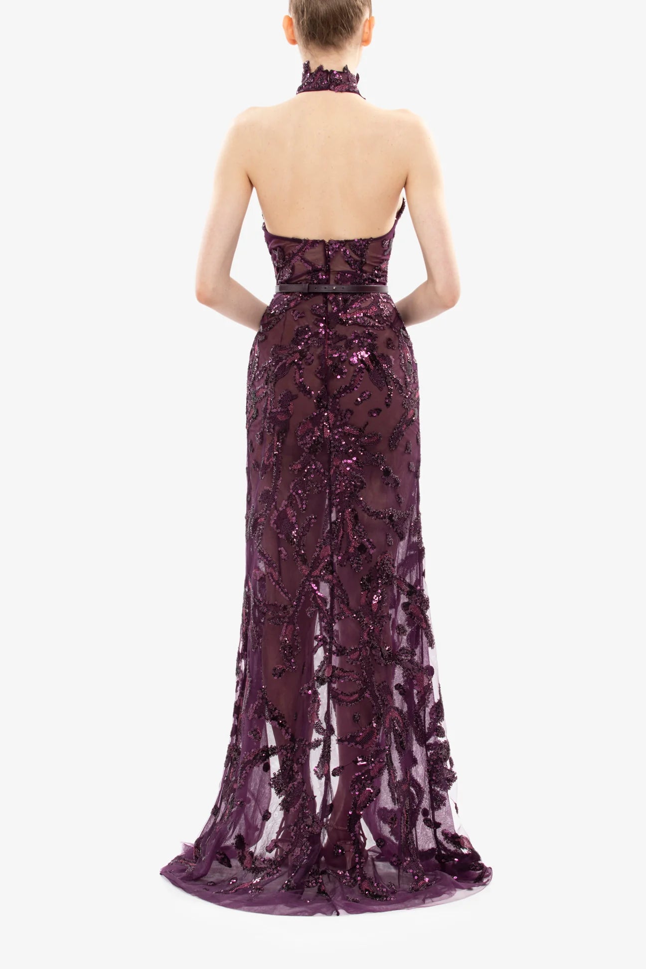 Embroidered Halter Gown