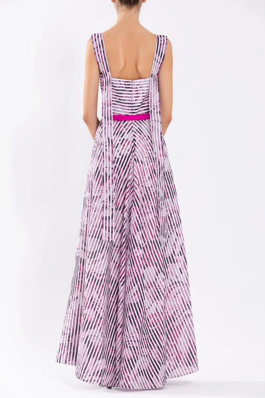 Linen Gown with Striped Print