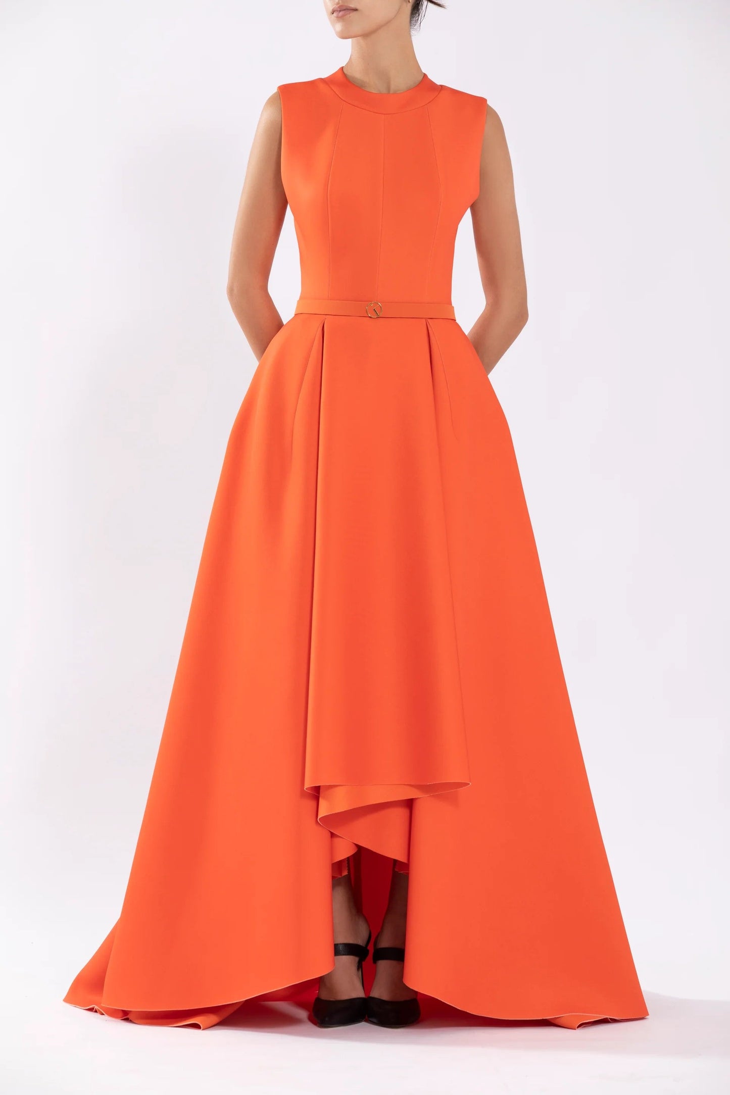 Neoprene Gown with High-Low Skirt