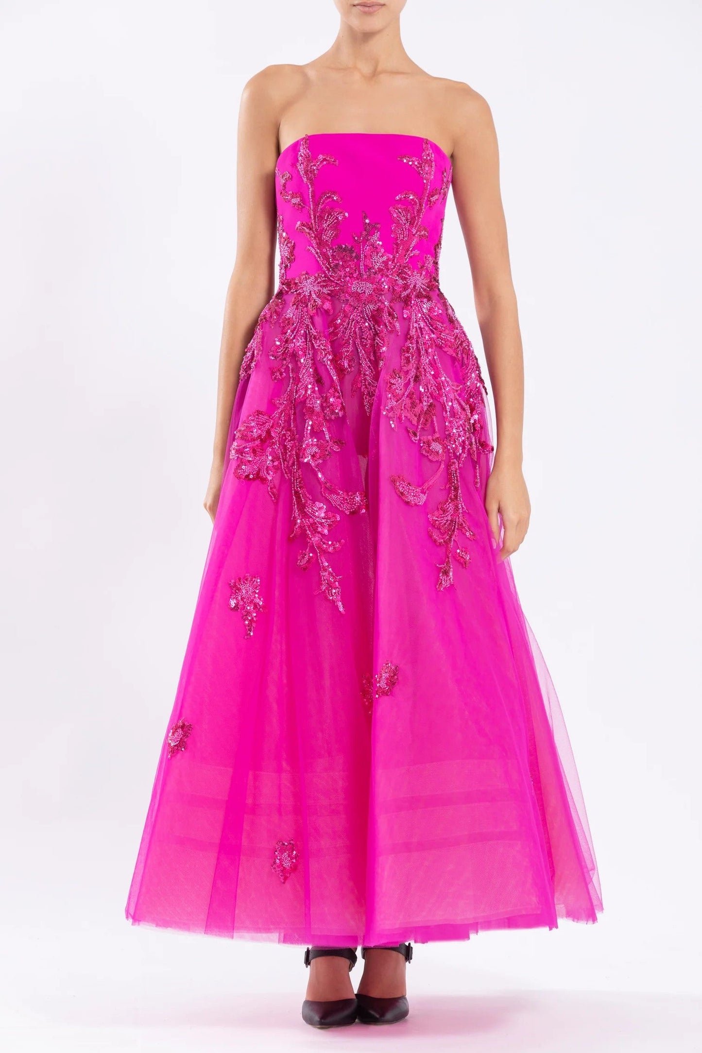 Tulle Beaded Dress with Crepe Strapless Top