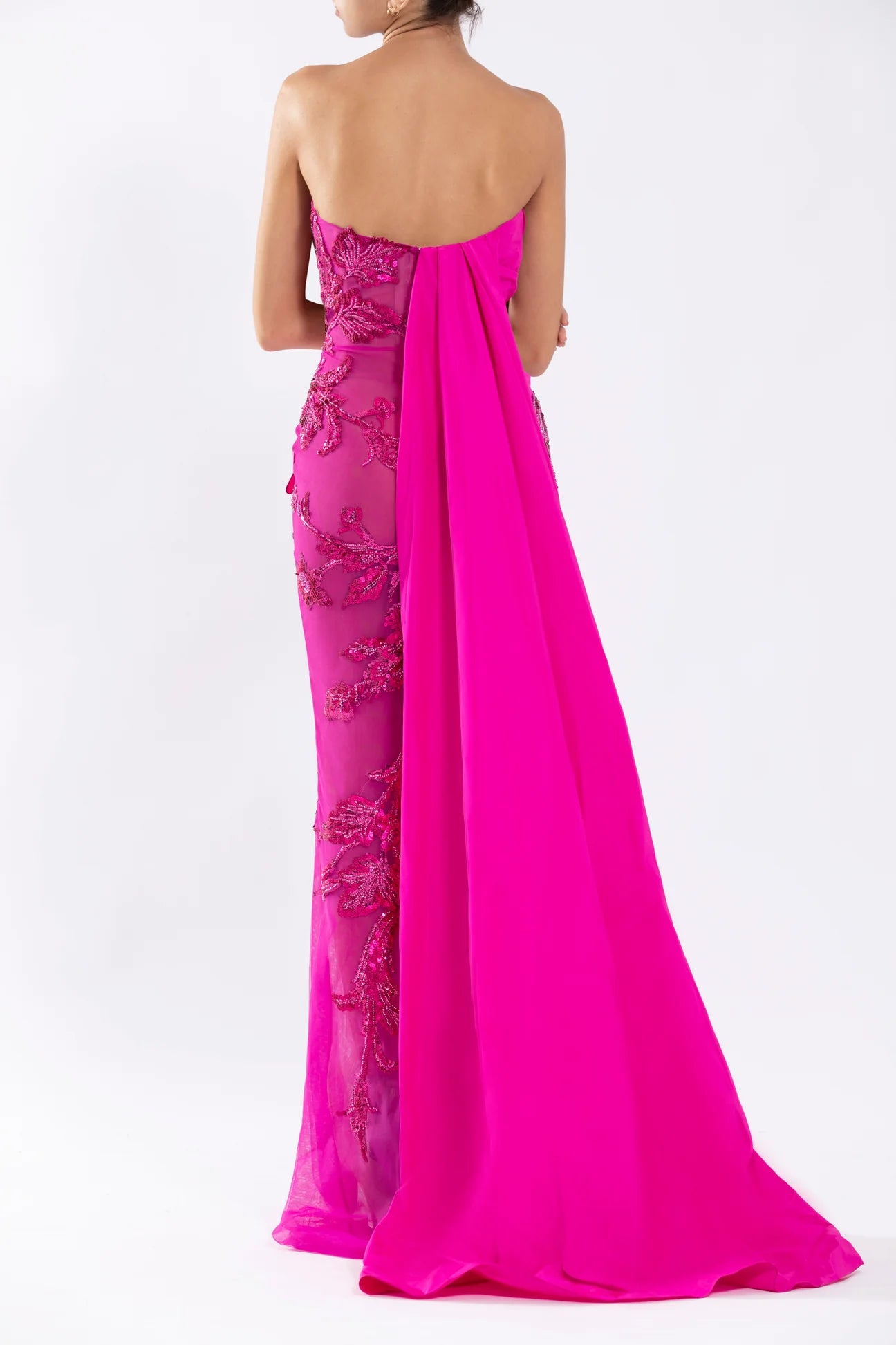 Strapless Beaded Gown with Taffeta Draping