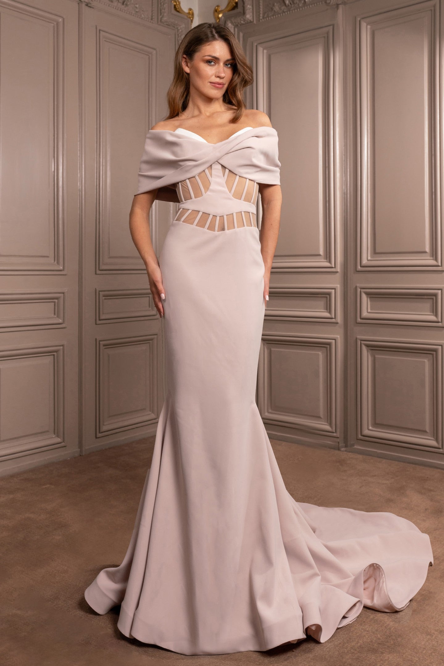 Off-Shoulder Gown with Sweep