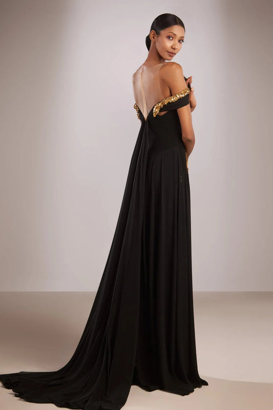 Off-Shoulder Crepe Dress