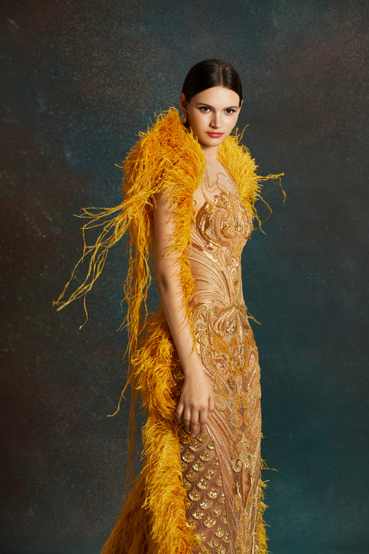 Marigold Plume Gown