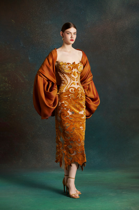 Bronze Bloom Midi Dress