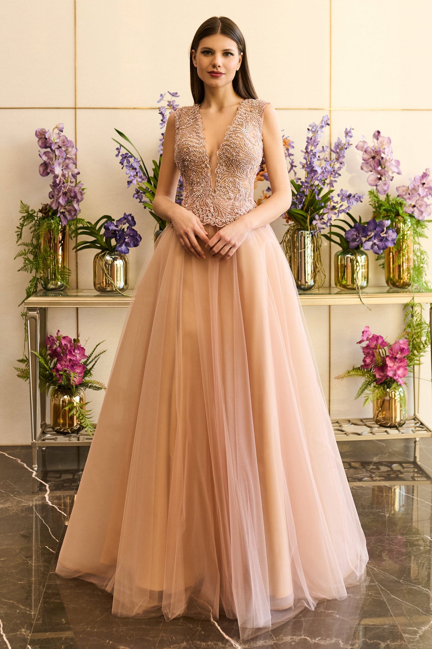 Sleeveless Embroidered Ball Gown